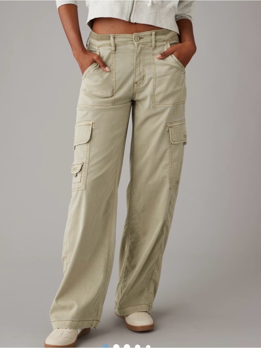 AE Dreamy Drape Stretch Cargo Super High-Waisted Baggy Wide-Leg beige 6 short